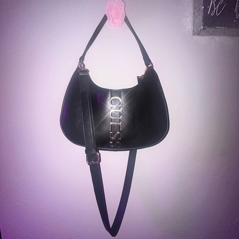 GUESS Black and Silver Shoulder Bag